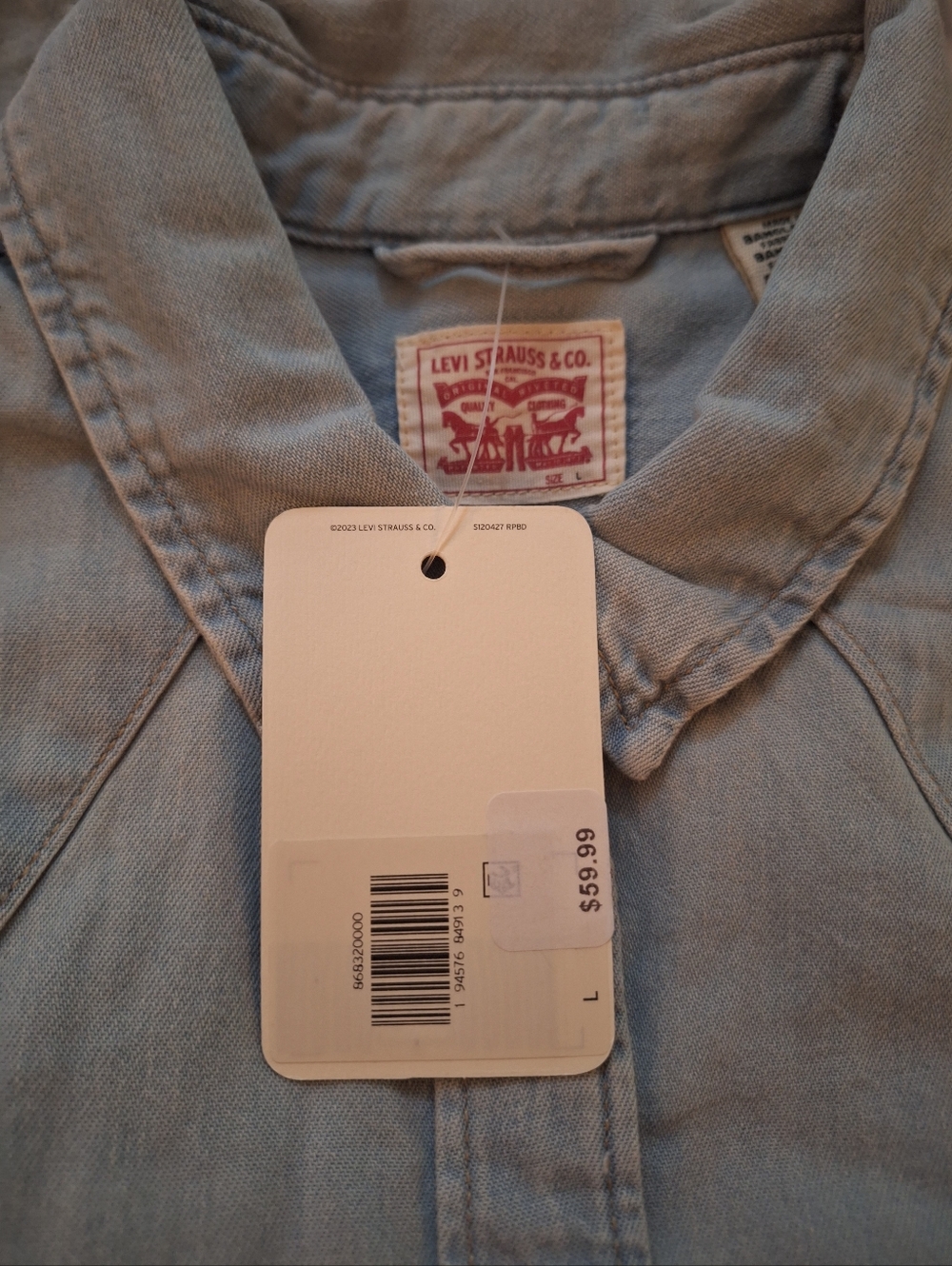 Levi's Light Wash Denim Western Snap Button Down Shirt 100% Cotton Shacket - Picture 13 of 14